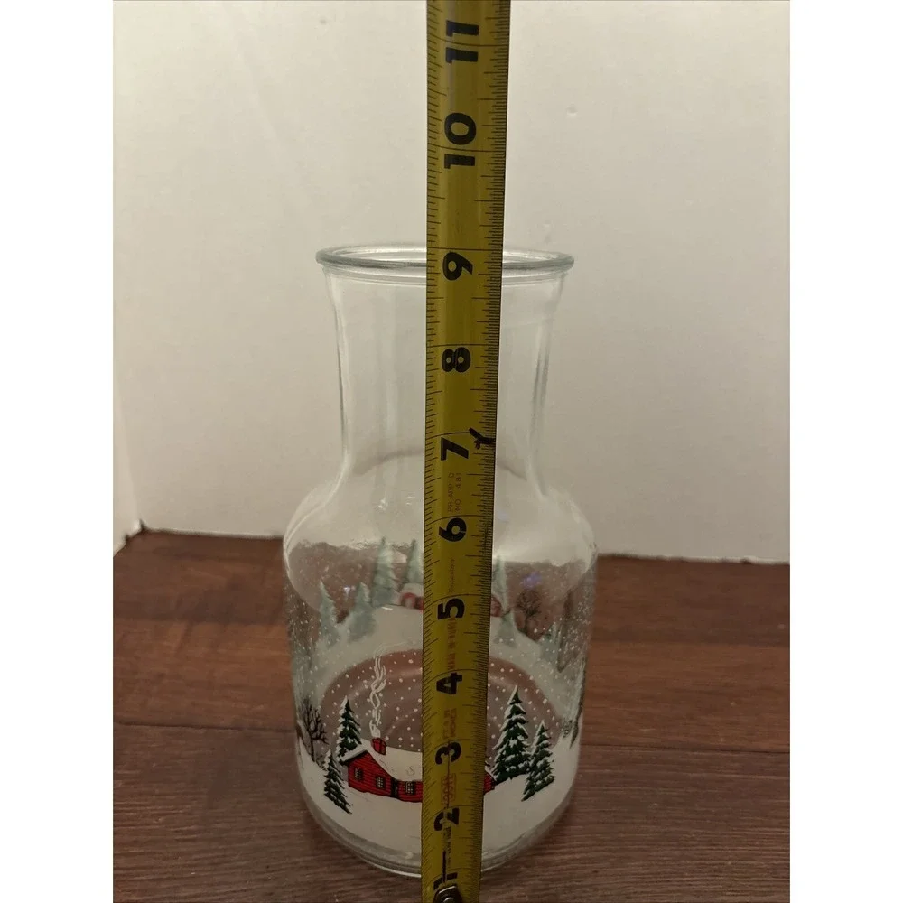 Vintage Christmas Sleigh Ride Glass Carafe Jug Juice Eggnog Decanter 9
